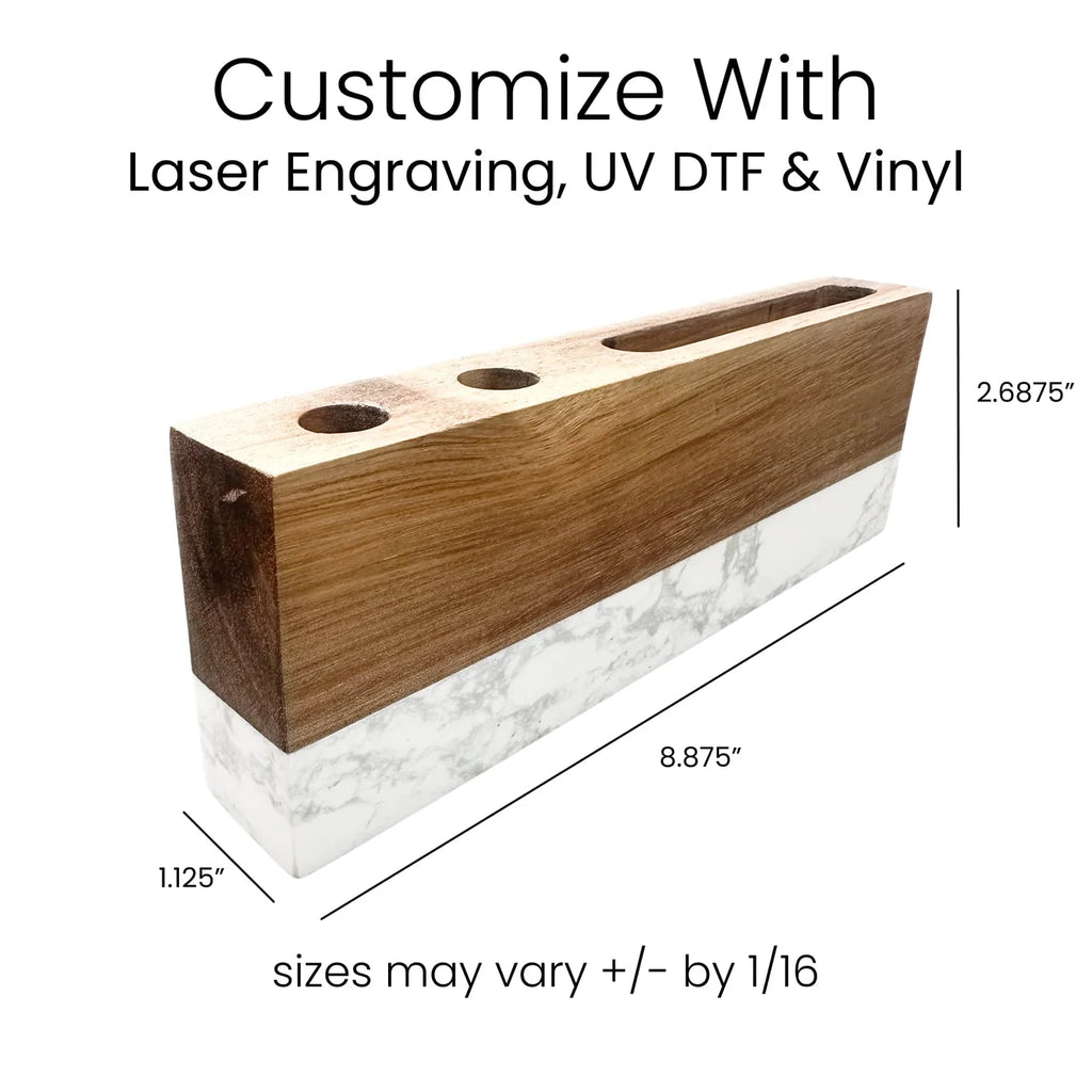 Marble Desk Name Plate with Pen and Business Card Holder