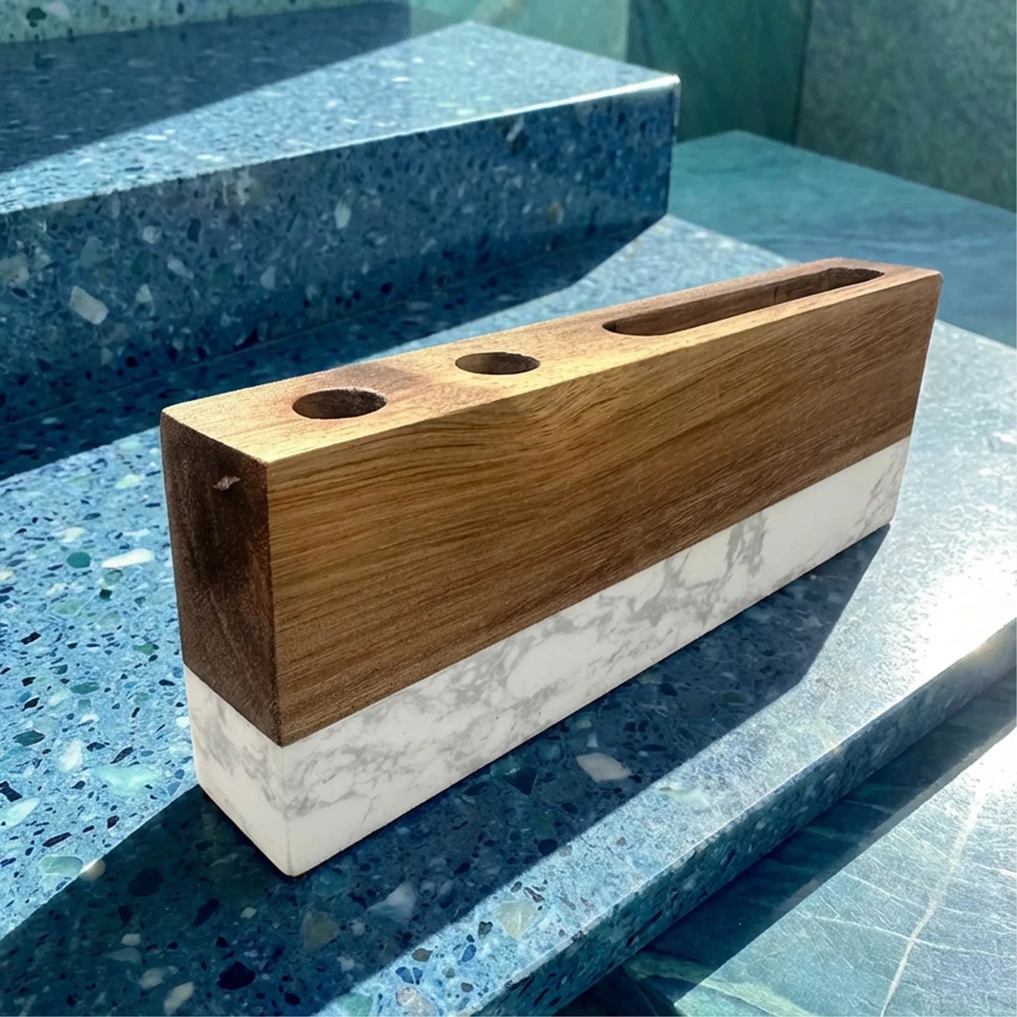 Marble Desk Name Plate with Pen and Business Card Holder